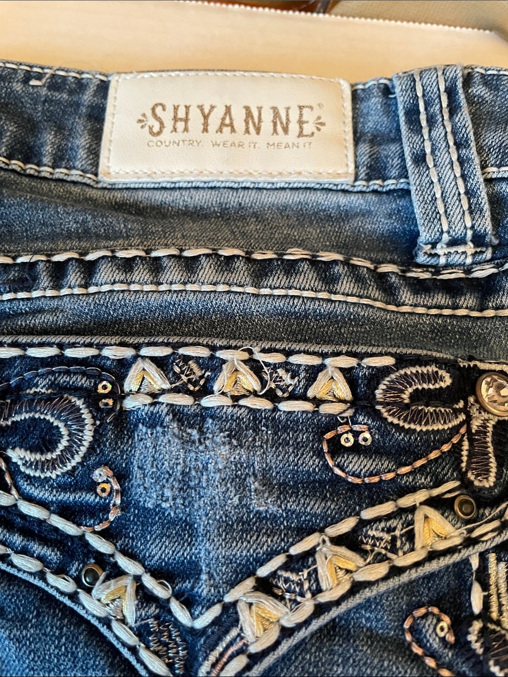 Shyanne Blue Denim Jeans with Lots of Bling and Contrast Stitching - Picture 11 of 11